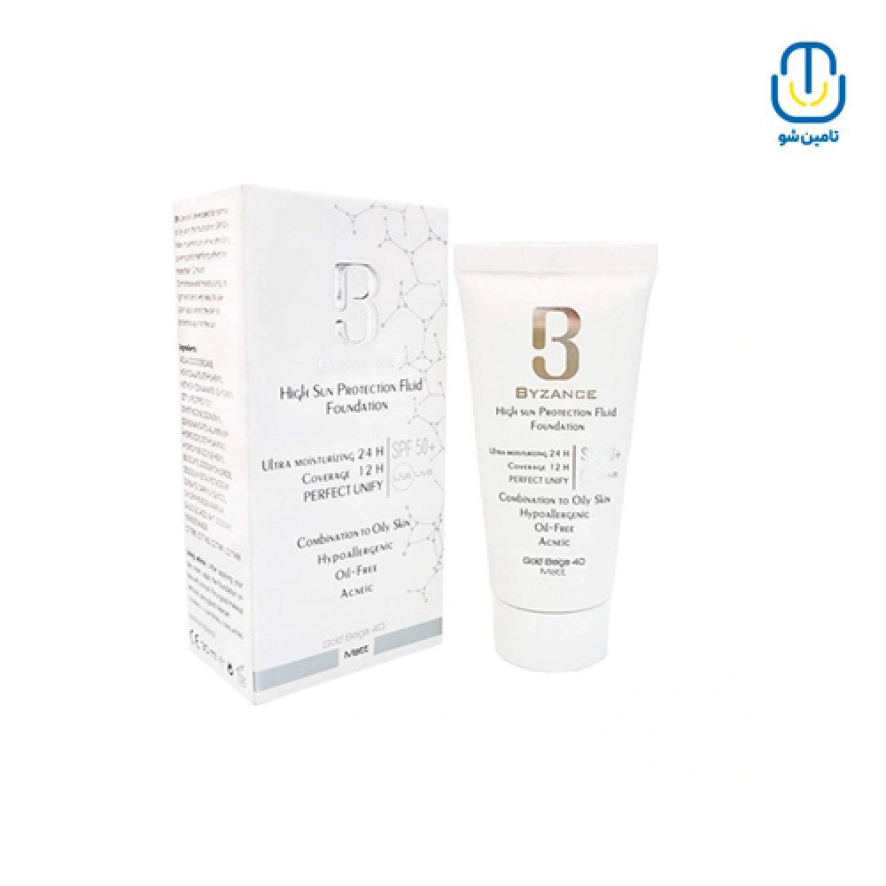 فلوئید ضدآفتاب رنگی گلد بژ spf50 بیزانس حجم 40 میل